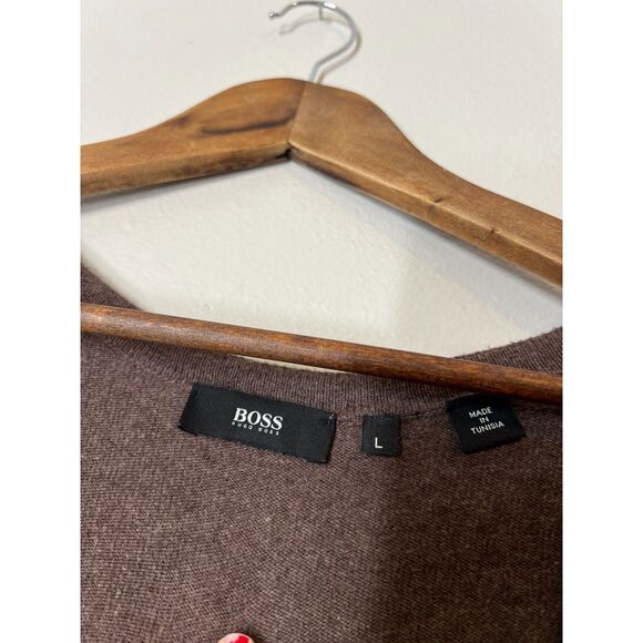 Hugo Boss Brown Wool Blend Button Up Cardigan Mens Sz L Preppy Grandpacore - Picture 5 of 8